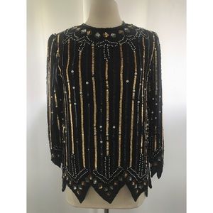 Handmade Silk Blouse w/ Sequin & Pearl Appliqués